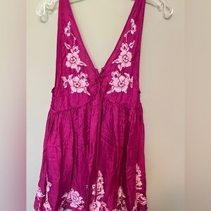 Free People Intimately Aida magenta embroidered boho tunic/dress